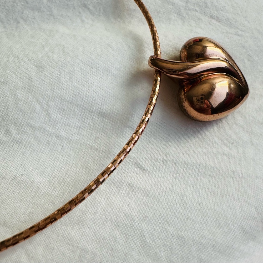 Rose Gold Vermeil 925 Omega Necklace with Heart Pendant - Picture 10 of 15
